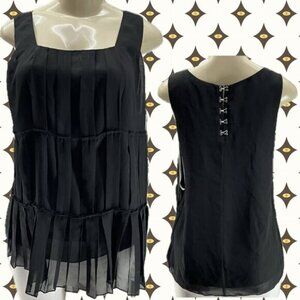 Laundry By Shelli Segal S Sheer Black Lined Tier Pleated Detail Sleeveless Top